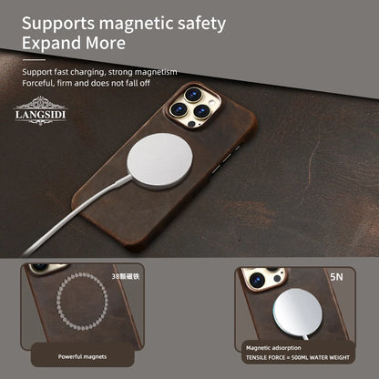 Luxury Genuine Cowhide Leather iPhone Case – MagSafe Compatible
