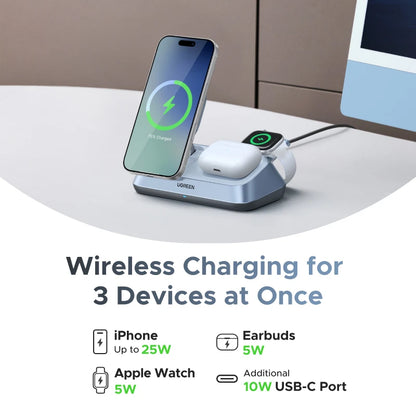 UGREEN 3-in-1 MagSafe Wireless Charger Stand 25W for iPhone 17 Pro Max & AirPods 4