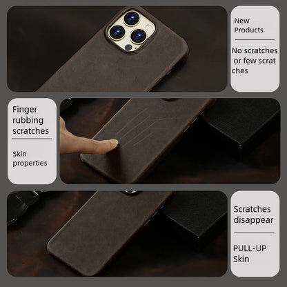 Luxury Genuine Cowhide Leather iPhone Case – MagSafe Compatible
