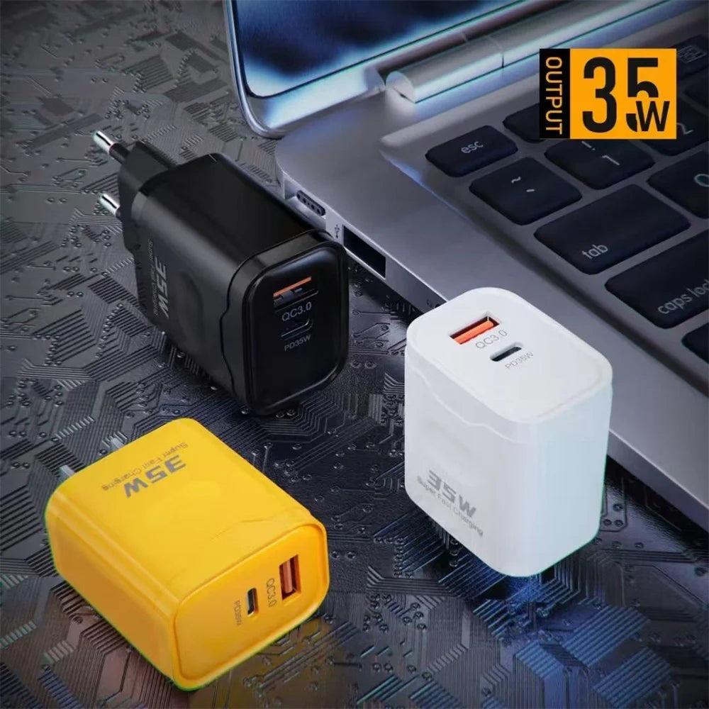 35W USB C Fast Charger EU US Plug QC3.0 PD Wall Adapter For iPhone Xiaomi Samsung Travel Mobile Phone USB Charger