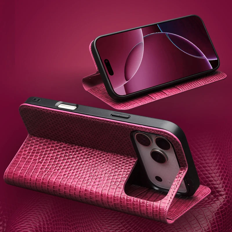 QIALINO Leather Wallet Case for iPhone 17 Pro Max – Pink