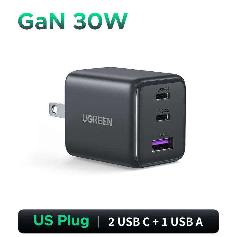 30W GaN Charger PD 3.0 QC4.0 USB C Charger For iPhone/Samsung/Xiaomi/ iPad