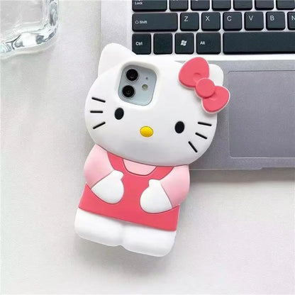 Cute 3D bowknot kitty cat silicone phone case for iPhone. Soft, flexible, and protective, adding fun and charm while safeguarding your device from scratches and drops.