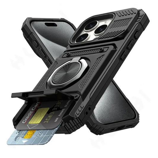 Military Armor iPhone Case – Magnetic Ring Kickstand & Wallet