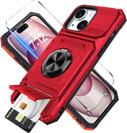 Military Armor iPhone Case – Magnetic Ring Kickstand & Wallet