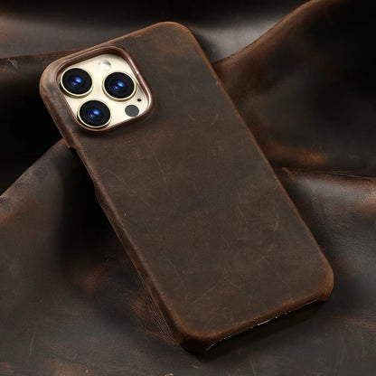 Luxury Genuine Cowhide Leather iPhone Case – MagSafe Compatible