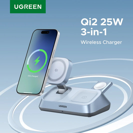 UGREEN 3-in-1 MagSafe Wireless Charger Stand 25W for iPhone 17 Pro Max & AirPods 4