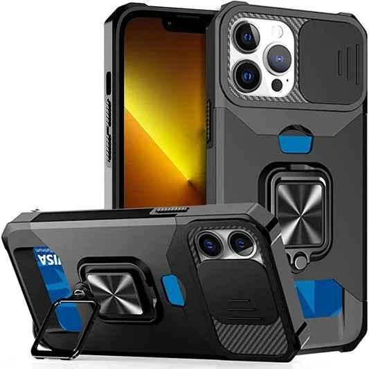 Heavy Duty iPhone Case with Camera Cover & Card Holder