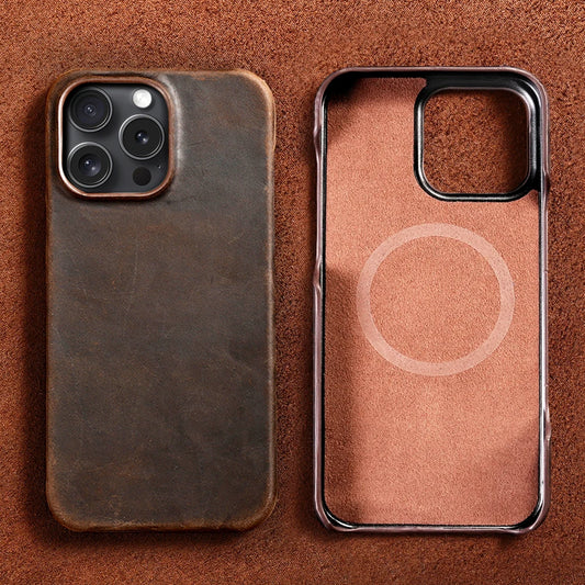 Luxury Genuine Cowhide Leather iPhone Case – MagSafe Compatible