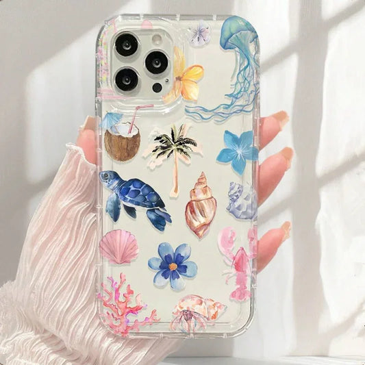 Soft clear iPhone case with ocean life theme. Transparent, flexible, and shockproof, providing reliable protection while showing off your phone’s design.