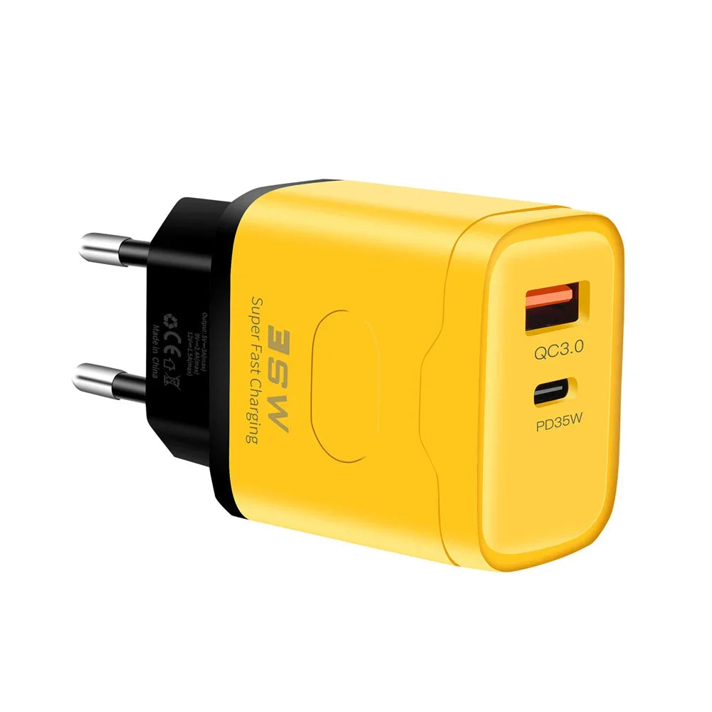 35W USB C Fast Charger EU US Plug QC3.0 PD Wall Adapter For iPhone Xiaomi Samsung Travel Mobile Phone USB Charger